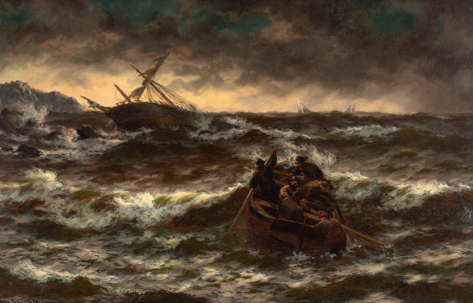 トーマス・ローズ・マイルズ油彩作品 海景 額装」海を描く英国画家