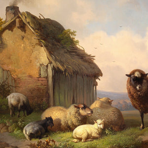 Louis Robbe, Landscape With Barn, Sheep & Goats