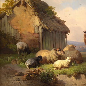 Louis Robbe, Landscape With Barn, Sheep & Goats