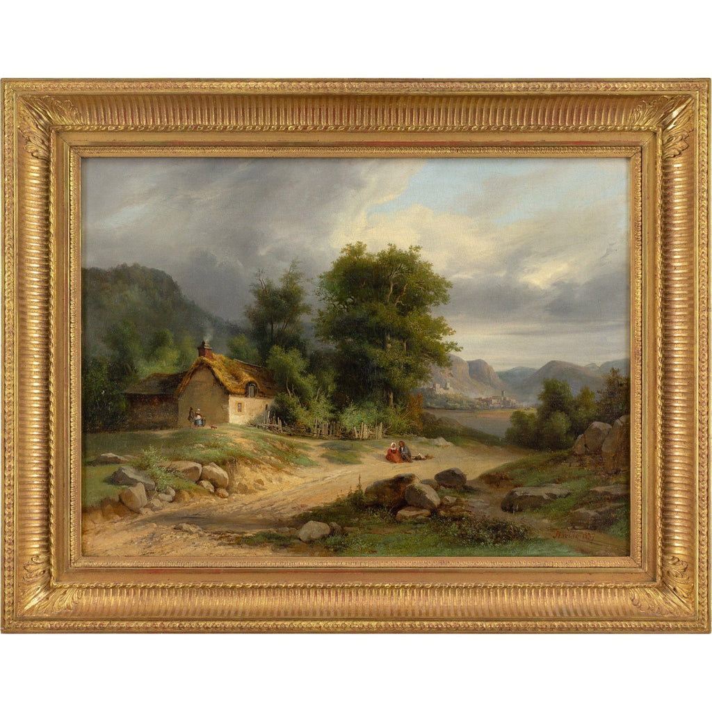 Nicolas Victor Fonville, Landscape With Cottage, Lake & Figures