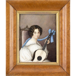 Early 19th-Century English School, Portrait Of A Young Lady With A Guitar