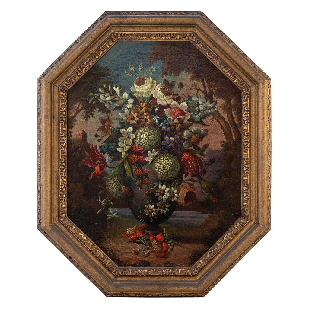 ANTIQUE floral painting with wooden order frame