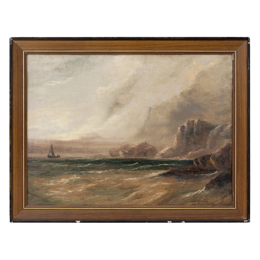 Stanley Montague, Stormy Coastal View With Sailboat