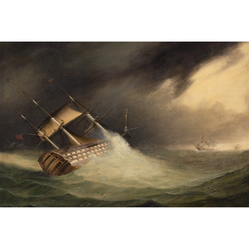 19thCentury English School, HMS Hibernia In Choppy Waters Off Cape Fi