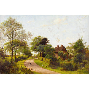 James Hey Davies RCA, Rural Lane With Cottage & Chickens