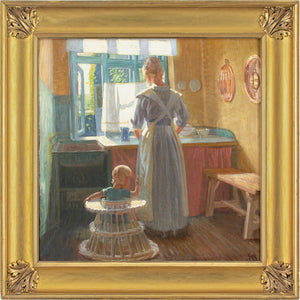 Knud Sinding, Kitchen Interior With Mother & Child