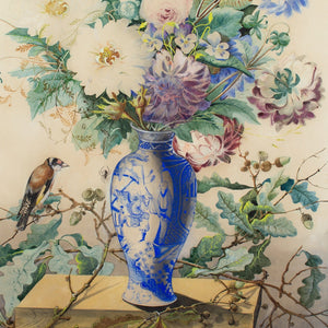 Charles Gaudelet, Still Life With A Bouquet, Goldfinch & Spider
