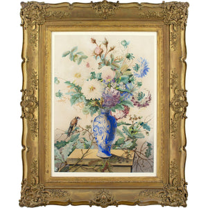Charles Gaudelet, Still Life With A Bouquet, Goldfinch & Spider