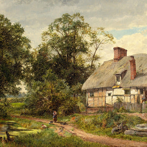 David Bates, Rural Landscape With Thatched Cottage, Country Track & Pond
