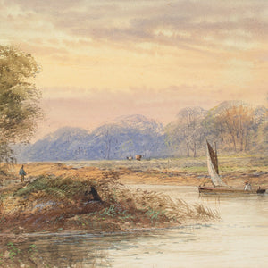 19th-Century English School, River Landscape With Sail Barge