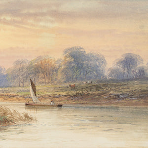 19th-Century English School, River Landscape With Sail Barge