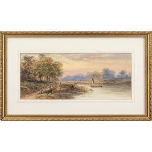 19th-Century English School, River Landscape With Sail Barge