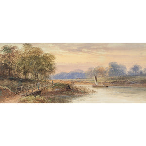 19th-Century English School, River Landscape With Sail Barge