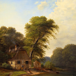 19th-Century Danish School, River Landscape With Cottage