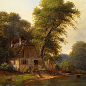 19th-Century Danish School, River Landscape With Cottage