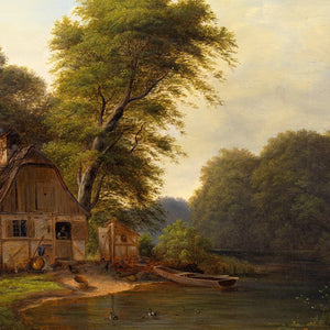 19th-Century Danish School, River Landscape With Cottage