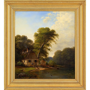 19th-Century Danish School, River Landscape With Cottage