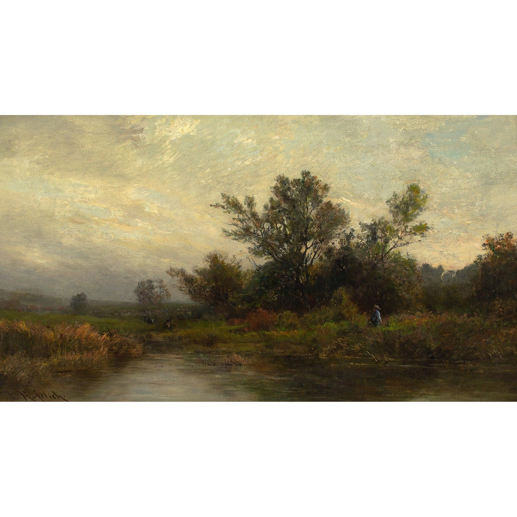 Ludwig Friedrich Hofelich, Pond Landscape With Figure