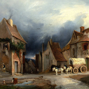 Henri-Jean Chasselat, Town Scene With Buildings, Horse, Wagon & Figures