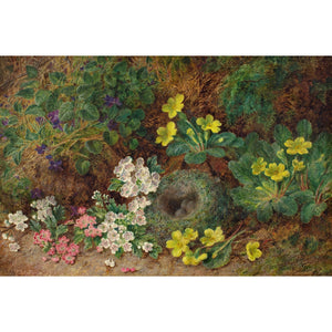 George Clare, Still Life With Primroses, Bird’s Nest & Mossy Bank