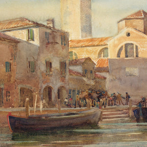 Early 20th-Century English School, Venetian Canal Scene With Sailboats