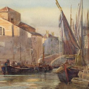 Early 20th-Century English School, Venetian Canal Scene With Sailboats