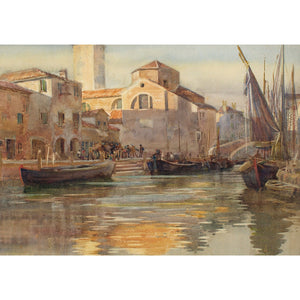 Early 20th-Century English School, Venetian Canal Scene With Sailboats