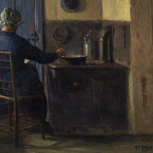 Alfred Broge, Kitchen Interior With Woman Reading