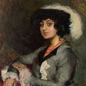 Early 20th-Century Belgian School, Portrait Of A Woman In A Feathered Hat