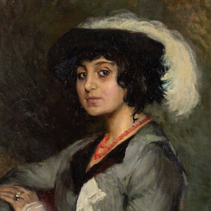 Early 20th-Century Belgian School, Portrait Of A Woman In A Feathered Hat