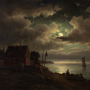 Carl Bille, Coastal Nocturne With Sailboats