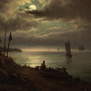 Carl Bille, Coastal Nocturne With Sailboats