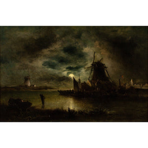 William Henry Crome, River Nocturne With Windmills