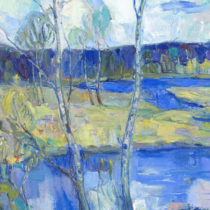 Hugo Carlberg, Landscape With Lake & Birch Trees