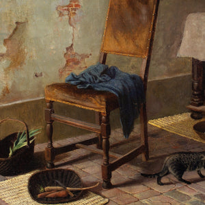 19th-Century German School, Kitchen Interior With Cat