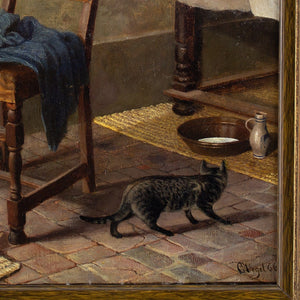 19th-Century German School, Kitchen Interior With Cat