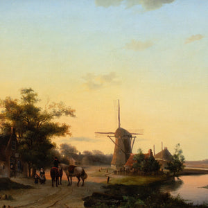 19th-Century Dutch School, River Landscape With Inn & Windmill