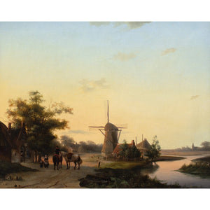 19th-Century Dutch School, River Landscape With Inn & Windmill