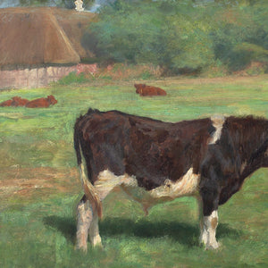 Michael Therkildsen, Landscape With Bull & Thatched Buildings