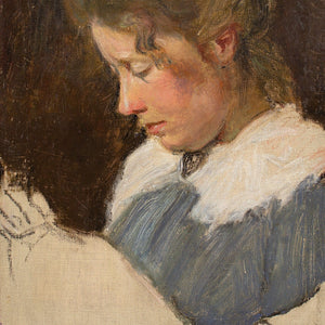 Early 20th-Century Danish School, Study Of A Woman Sewing