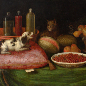 17th-Century Provincial Flemish Still Life With Fruit, Cat, Dog & Flowers