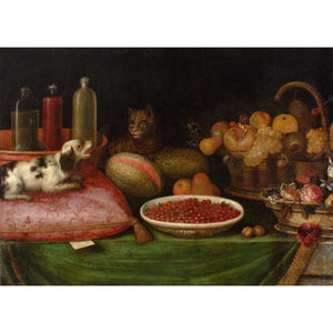 17th-Century Provincial Flemish Still Life With Fruit, Cat, Dog & Flowers