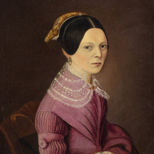 Mid-19th-Century German School, Portrait Of A Lady Holding Embroidery