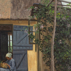 Alfred Broge, Courtyard With Thatched Cottage & Seated Woman