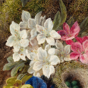 George Clare, Still Life With Bird’s Nest, Flowers & Mossy Bank