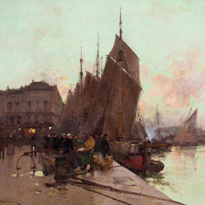 Eugene Galien-Laloue, Unloading Fish, Sunrise, Dieppe
