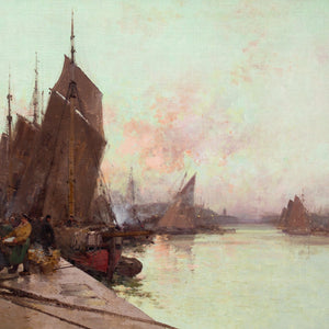 Eugene Galien-Laloue, Unloading Fish, Sunrise, Dieppe