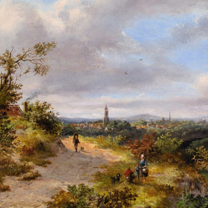 Johannes Philippus Galjaard, Figures On A Rural Track With Town Beyond