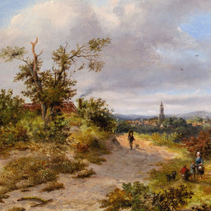 Johannes Philippus Galjaard, Figures On A Rural Track With Town Beyond