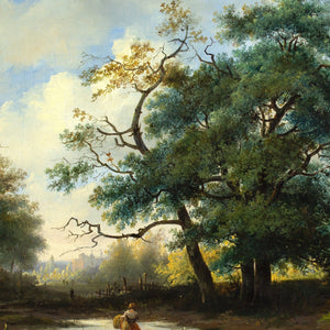 Adrianus Hendrikus de Bruine, Landscape With Oak Trees, Pond & Traveller